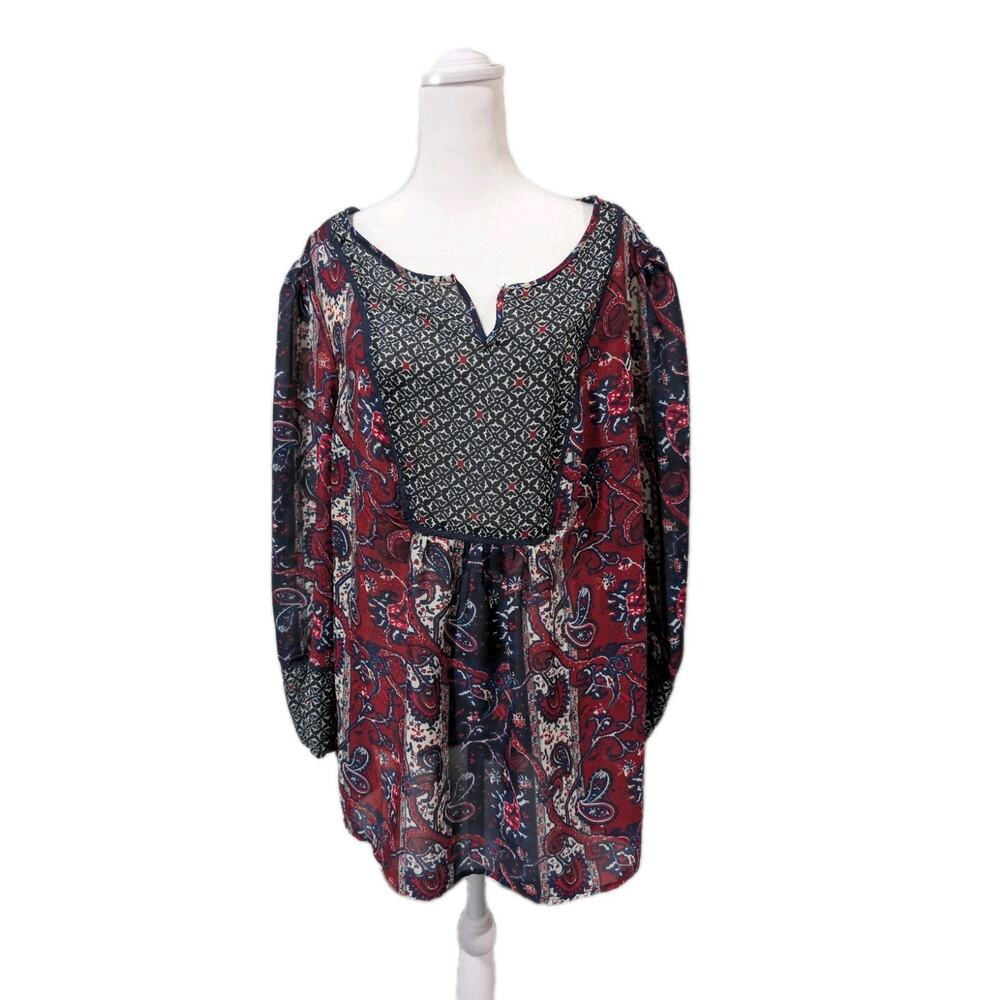 Dressbarn Blouse Plus Size 2X Boho Mixed Media Tunic Women's Top Shirt Peasant